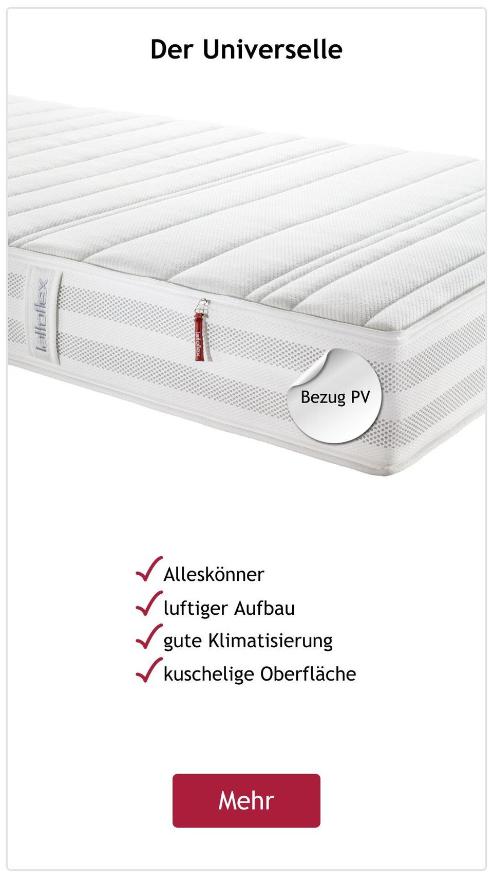 Lattoflex Matratzen-Bezug PV mit Etikett und Button.