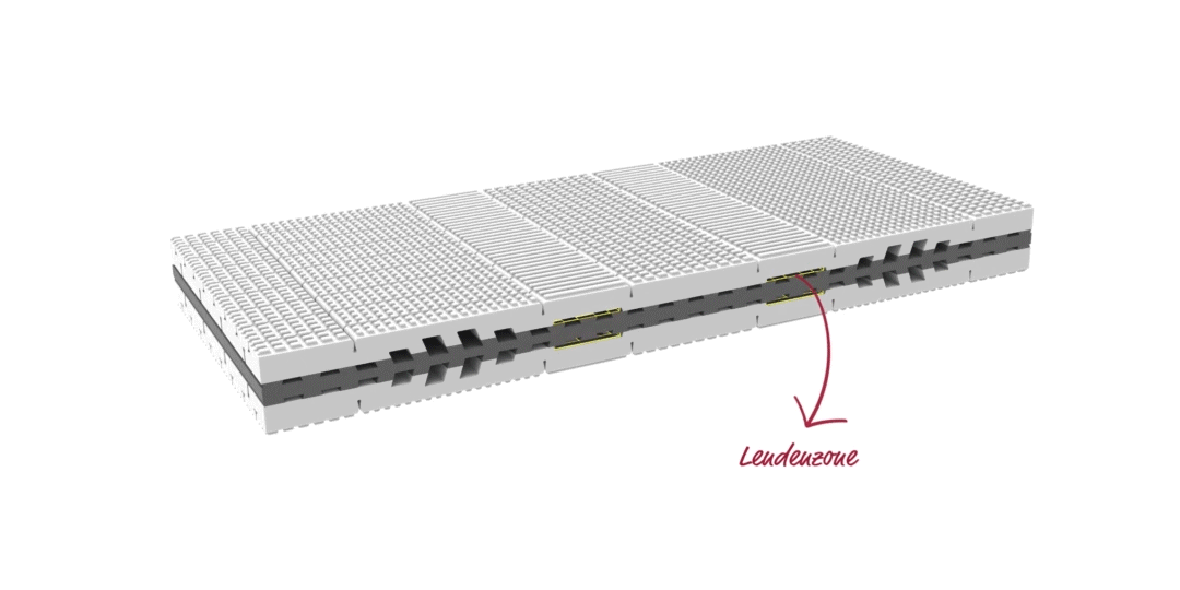 Lattoflex Matratzenkern mit Fokus auf der Lendenzone.